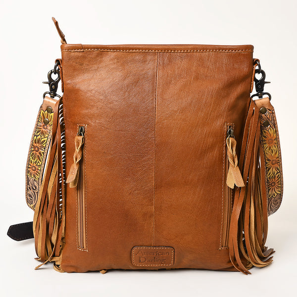 ADBG256 American Darling Messenger Bag - Hand Tooled Floral Leather & Hair-On Cowhide Purse