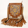 ADBG256 American Darling Messenger Bag - Hand Tooled Floral Leather & Hair-On Cowhide Purse