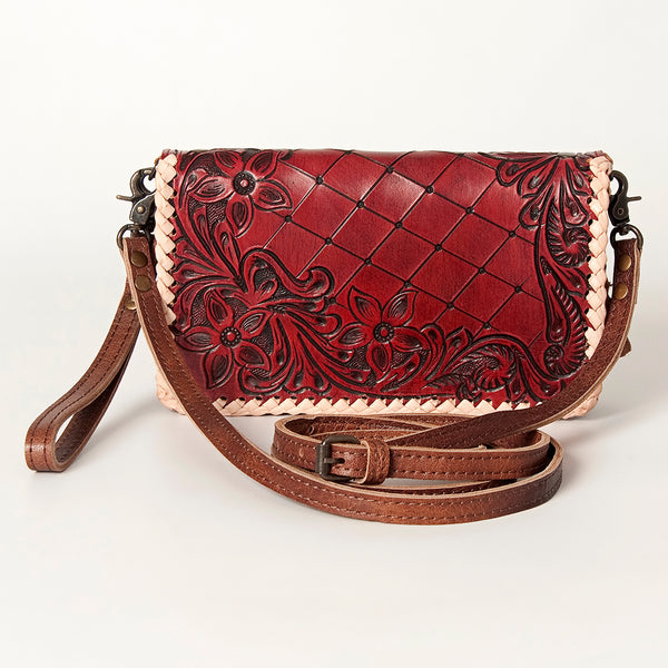 ADBG485M Western Hand Tooled Genuine Leather Crossbody Wallet Clutch Organiser Bag