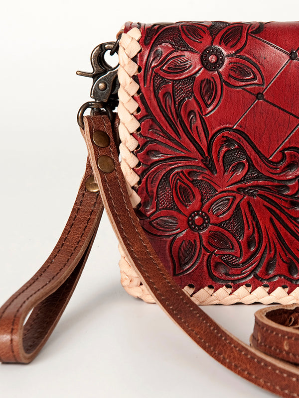 ADBG485M Western Hand Tooled Genuine Leather Crossbody Wallet Clutch Organiser Bag