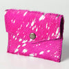 ADBGZ141PKACSL Hot Pink & Silver Hair-On Cowhide Card Holder - Western Leather Mini Wallet