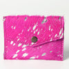 ADBGZ141PKACSL Hot Pink & Silver Hair-On Cowhide Card Holder - Western Leather Mini Wallet