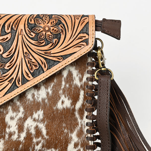 ADBGD112 American Darling Hand Tooled Floral & Hair-On Cowhide Leather Envelope with Fringes