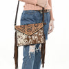 ADBGD112 American Darling Hand Tooled Floral & Hair-On Cowhide Leather Envelope with Fringes