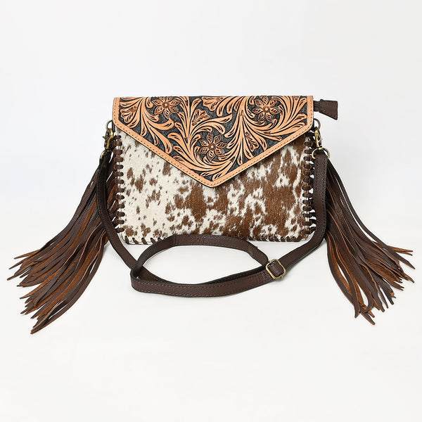 ADBGD112 American Darling Hand Tooled Floral & Hair-On Cowhide Leather Envelope with Fringes