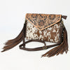 ADBGD112 American Darling Hand Tooled Floral & Hair-On Cowhide Leather Envelope with Fringes
