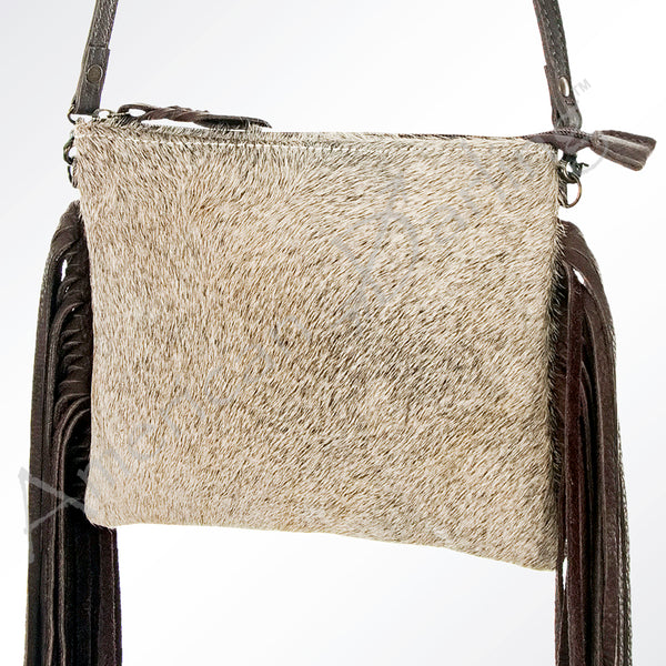 ADBG109 American Darling Hair-On Cowhide Leather Western Crossbody Bag with Fringes