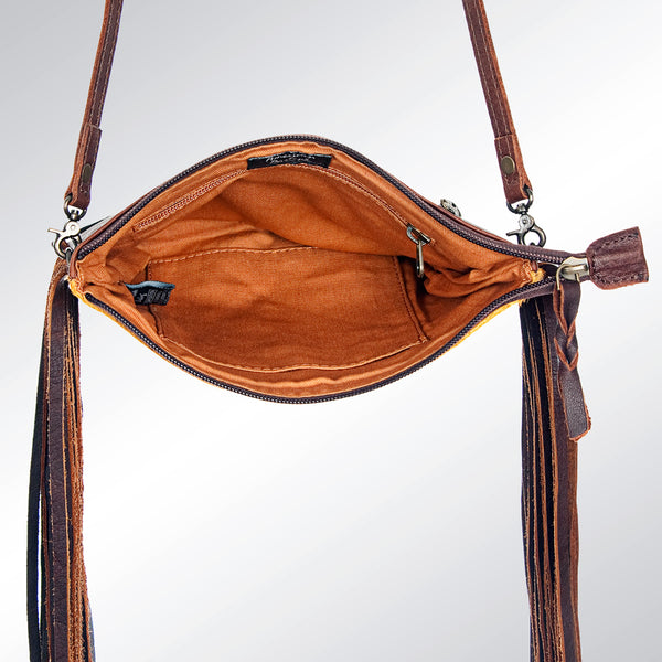 ADBG109 American Darling Hair-On Cowhide Crossbody Bag with Long Leather Fringe