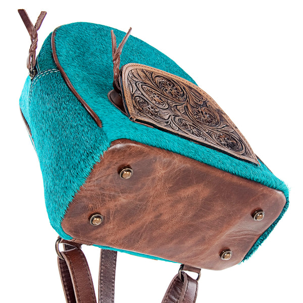 ADBGS156 Natural Cowhide Leather Backpack with Hand-Tooled Floral Pocket - Western Style