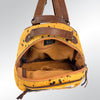 ADBGS156 Natural Cowhide Leather Backpack with Hand-Tooled Floral Pocket - Western Style