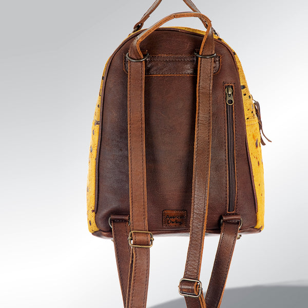 ADBGS156 Natural Cowhide Leather Backpack with Hand-Tooled Floral Pocket - Western Style