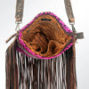 ADBGS192 Cowhide Large Crossbody Bag with Tooled Patch, Fringe & Floral Strap - Western Purse