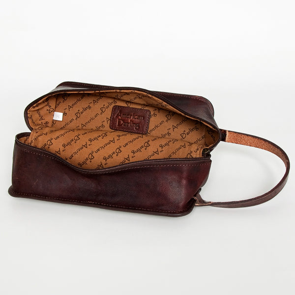 ADBGZ165 Hand Tooled Leather Toiletry Bag - Western Dopp Kit for Travel & Grooming