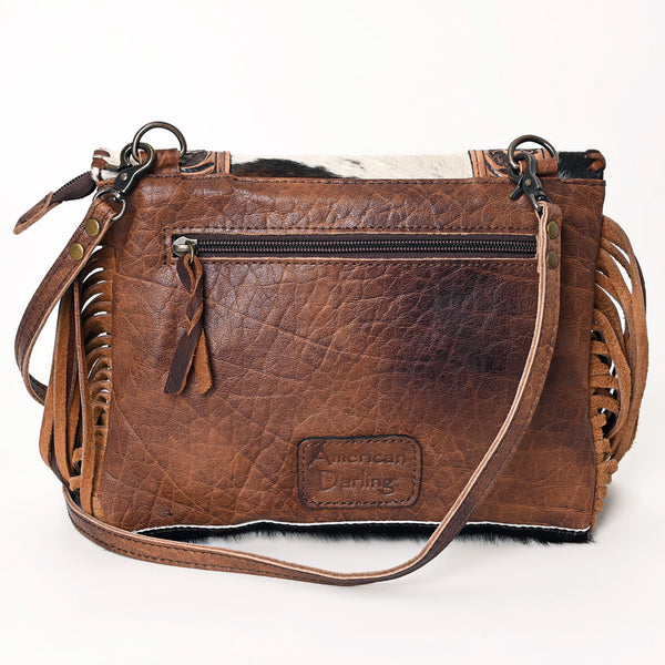 ADBG499BRW American Darling Hand Tooled Floral & Hair-On Cowhide Fringed Western Envelop Bag