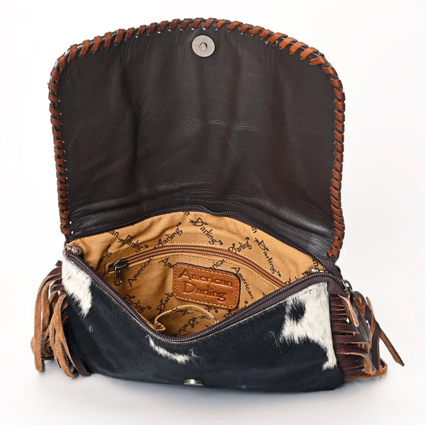 ADBG499BRW American Darling Hand Tooled Floral & Hair-On Cowhide Fringed Western Envelop Bag