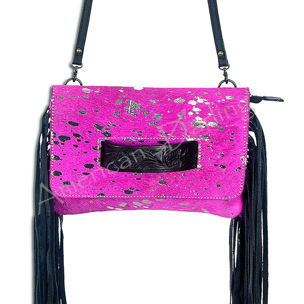 ADBG501 American Darling Small Cross body Bag - Hair-On Cowhide Hand Tooled Floral Leather