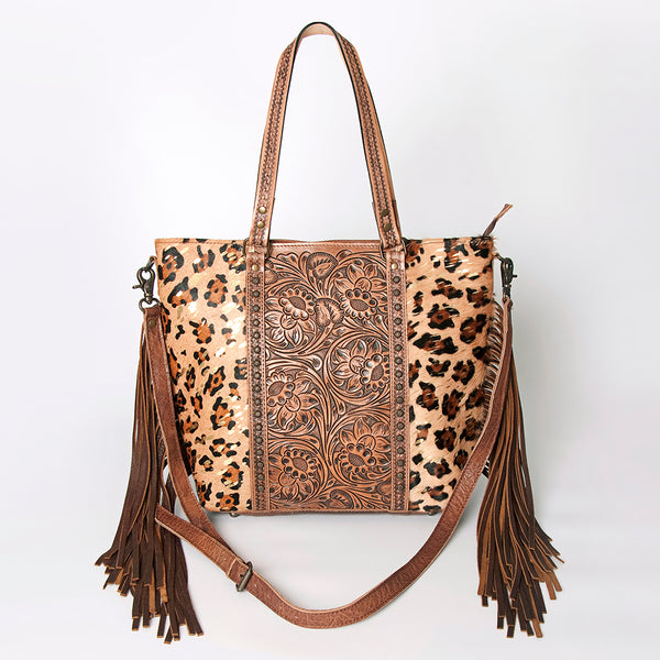 ADBG502 American Darling Tote Bag - Hair-On Cowhide & Hand Tooled Floral Leather with Rivets