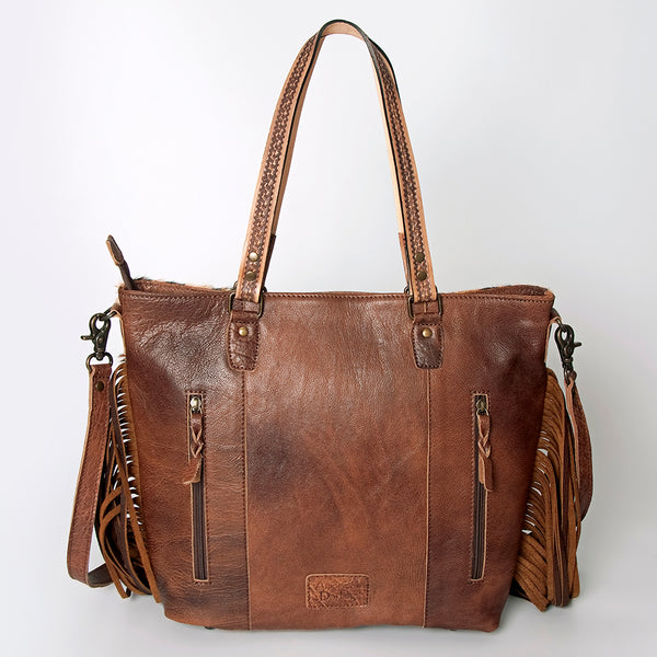 ADBG502 American Darling Tote Bag - Hair-On Cowhide & Hand Tooled Floral Leather with Rivets