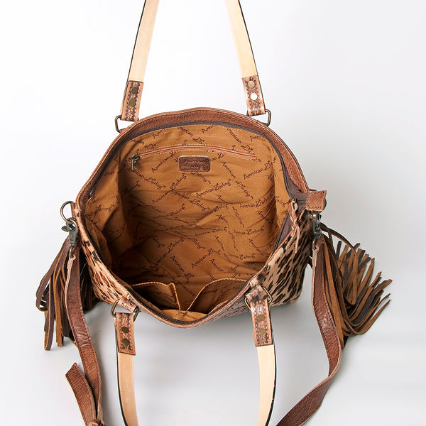 ADBG502 American Darling Tote Bag - Hair-On Cowhide & Hand Tooled Floral Leather with Rivets