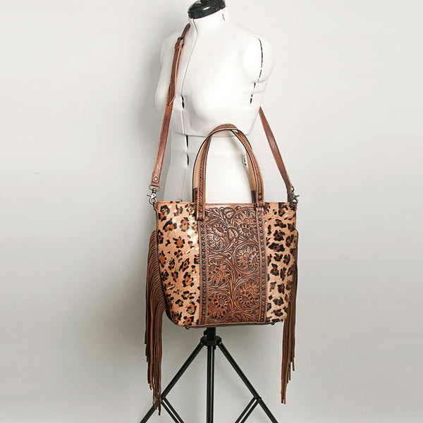 ADBG502 American Darling Tote Bag - Hair-On Cowhide & Hand Tooled Floral Leather with Rivets
