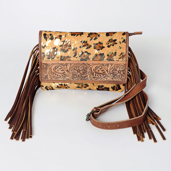 ADBG506CHEGOFRNG American Darling Small Cross Body Bag - Hand Tooled Floral & Hair-On Cowhide Western Bag