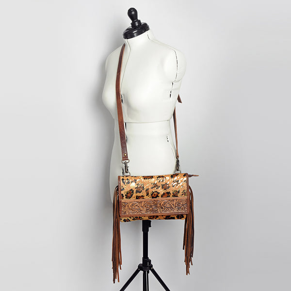 ADBG506CHEGOFRNG American Darling Small Cross Body Bag - Hand Tooled Floral & Hair-On Cowhide Western Bag