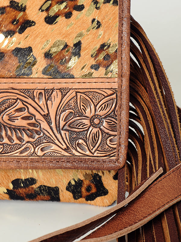 ADBG506CHEGOFRNG American Darling Small Cross Body Bag - Hand Tooled Floral & Hair-On Cowhide Western Bag