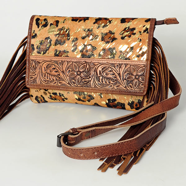 ADBG506CHEGOFRNG American Darling Small Cross Body Bag - Hand Tooled Floral & Hair-On Cowhide Western Bag