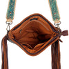ADBG507 American Darling Large Cross body Bag - Hand Tooled Floral Leather & Western Fringe Crossbody