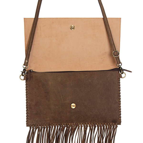 ADBGD116 American Darling Hand Tooled Leather Envelope Crossbody with Fringes