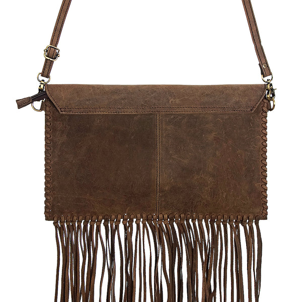 ADBGD116 American Darling Hand Tooled Leather Envelope Crossbody with Fringes