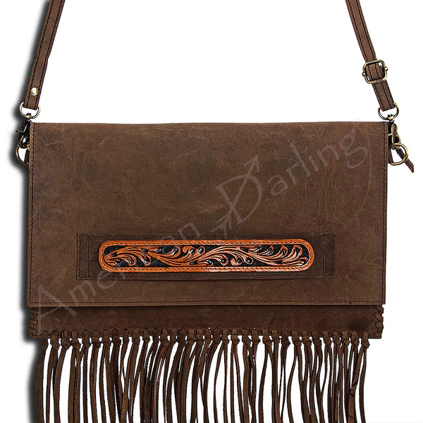 ADBGD116 American Darling Hand Tooled Leather Envelope Crossbody with Fringes