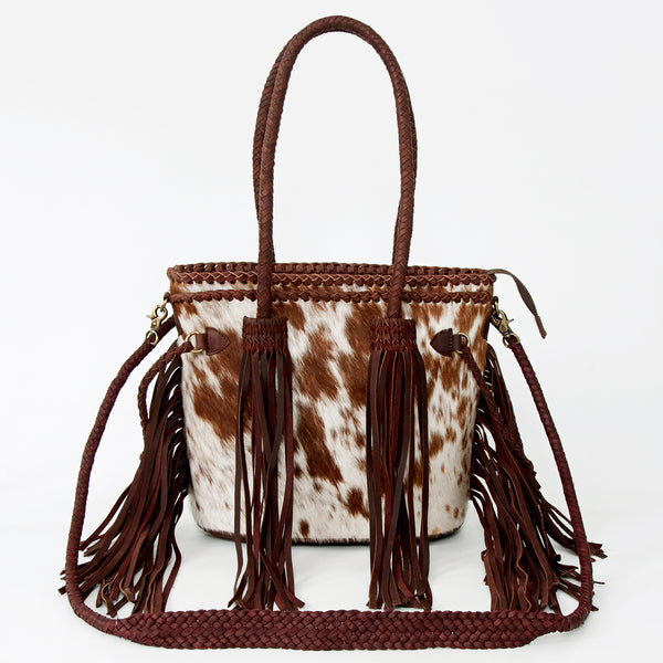 ADBGD117 American Darling Hair-On Cowhide Tote Bag with Fringes & Braided Handles