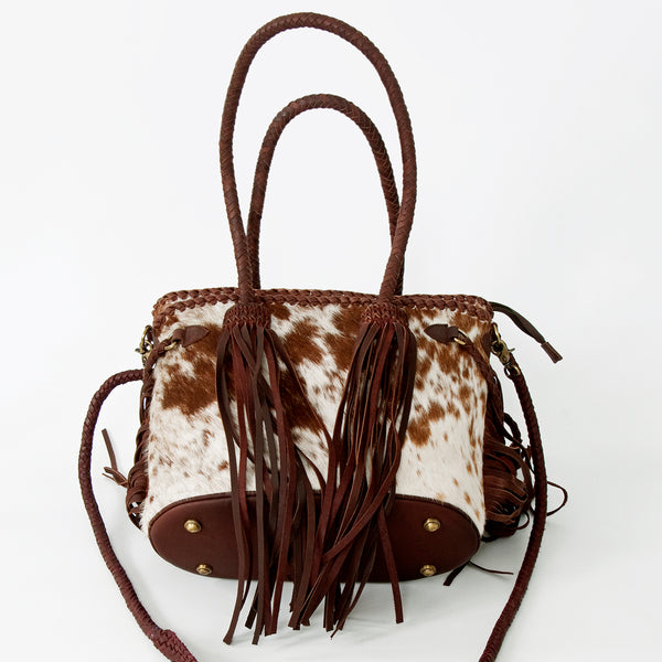 ADBGD117 American Darling Hair-On Cowhide Tote Bag with Fringes & Braided Handles