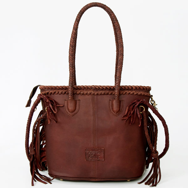 ADBGD117 American Darling Hair-On Cowhide Tote Bag with Fringes & Braided Handles
