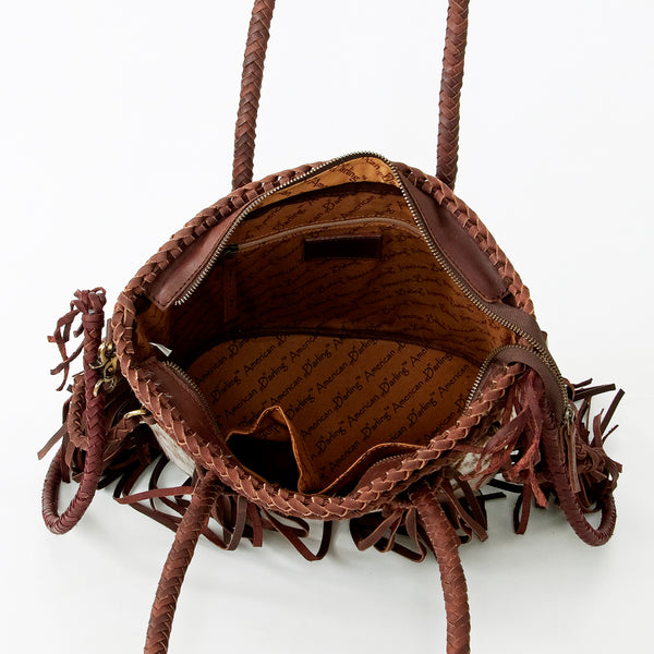 ADBGD117 American Darling Hair-On Cowhide Tote Bag with Fringes & Braided Handles