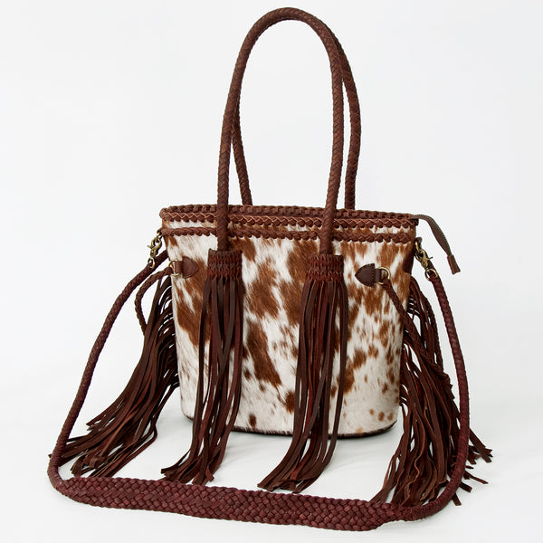 ADBGD117 American Darling Hair-On Cowhide Tote Bag with Fringes & Braided Handles