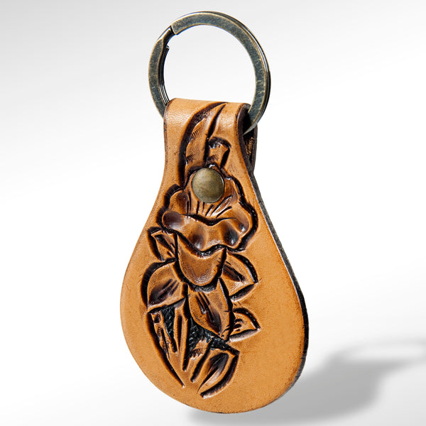 LC-ADKR143 Hand-Tooled Leather Keyring with Floral Design