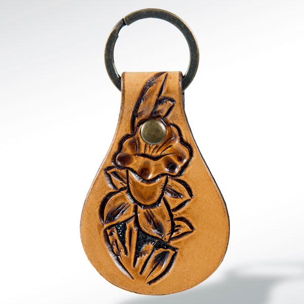 LC-ADKR143 Hand-Tooled Leather Keyring with Floral Design