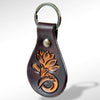 LC-ADKR150 Tooled Leather Keyring Floral Bloom Design in Dark Brown