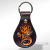 LC-ADKR150 Tooled Leather Keyring Floral Bloom Design in Dark Brown