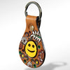 LC-ADKR152 Tooled Leather Keyring Smiley Face & Floral Design