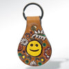 LC-ADKR152 Tooled Leather Keyring Smiley Face & Floral Design