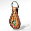 LC-ADKR153 Tooled Leather Keyring Turquoise Flower Design