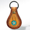 LC-ADKR153 Tooled Leather Keyring Turquoise Flower Design