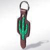 LC-ADKR161 Tooled Leather Green Cactus Keyring Western Saguaro Design