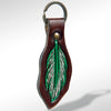 LC-ADKR162 Tooled Leather Feather Keyring Green & White Western Design