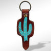 LC-ADKR163 Tooled Leather Turquoise Cactus keyring Western Saguaro Design