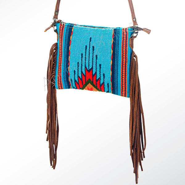 ADBG236 American Darling Handcrafted Western Cross body Bag with Saddle Blanket and Fringes