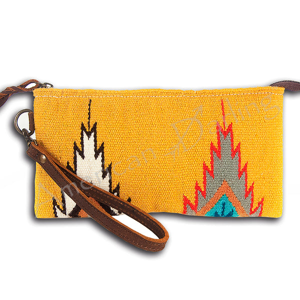 ADBG344 American Darling Western Leather Wristlet Bag with Hand Woven Saddle Blanket